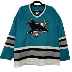 Vintage 90's Maska Air Knit CCM San Jose Sharks Jersey Blue 2XL NHL Hockey